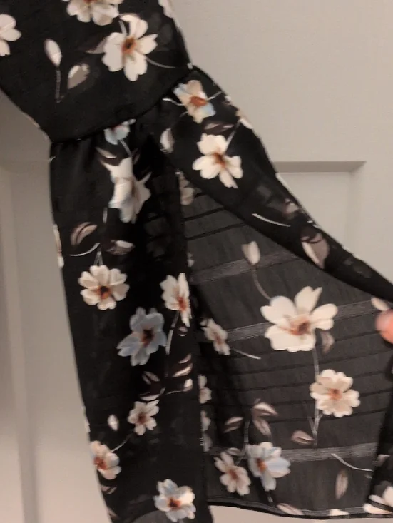 Floral Ruffle Hem Long-Sleeve " Flowy" Blouse - Black Floral - Picture 2 of 9